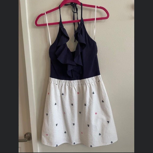 Lilly Pulitzer Navy & White Halter Dress, EUC Medium with sailboat/wheel detail - Picture 1 of 7